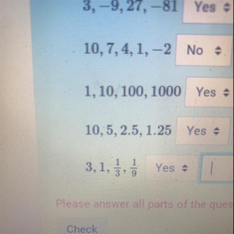 For each of the sequence below identify whether there is a common ratio. If there-example-1