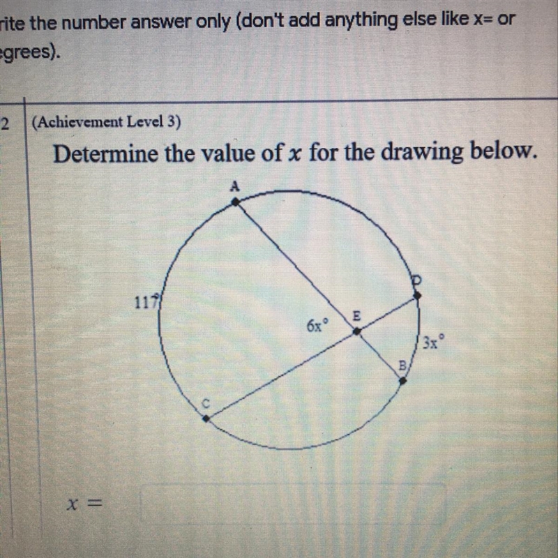 Determine the value of x for the drawing below.-example-1