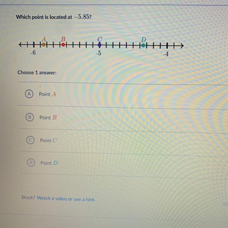 Which point is located at -5.85?-example-1