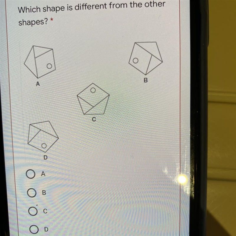 Test Questions Kindly answer these questions carefully Which shape is different from-example-1