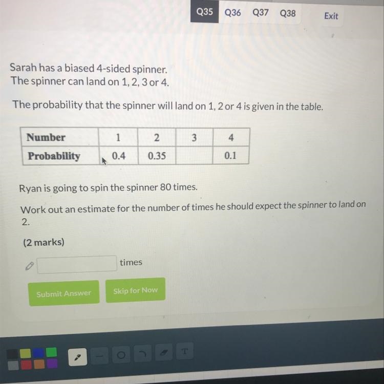 Sarah has a biased 4sided spinner the spinner can land on 1,2,3,4-example-1