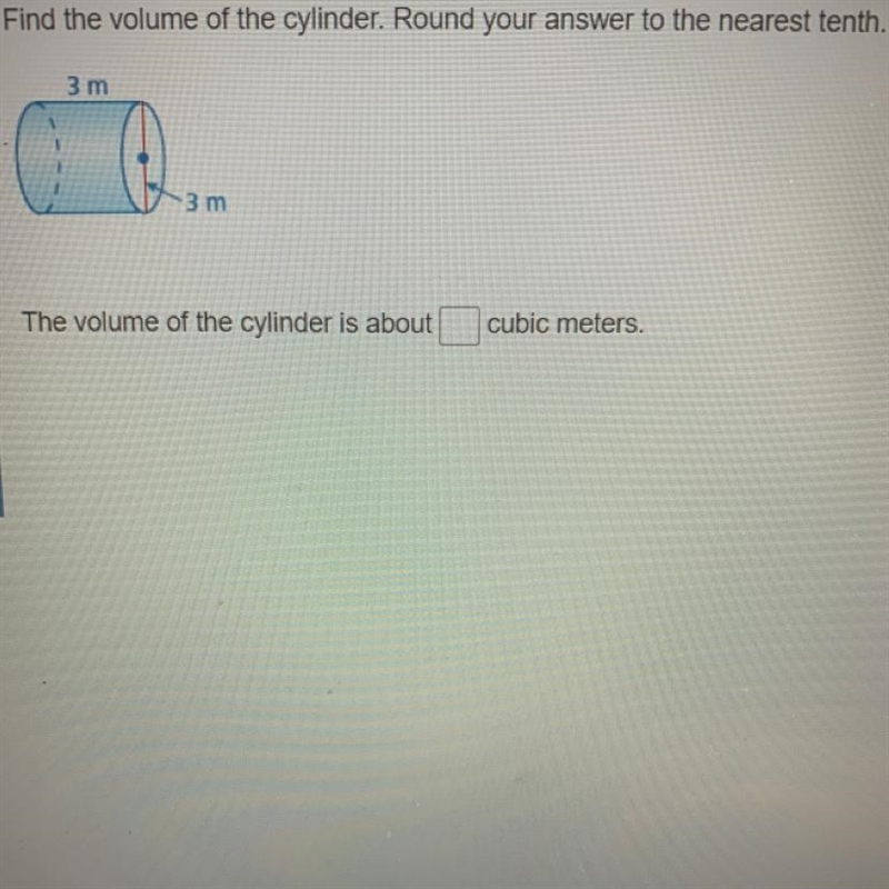 Find the volume of the cylinder. Round your answer to the nearest tenth.-example-1