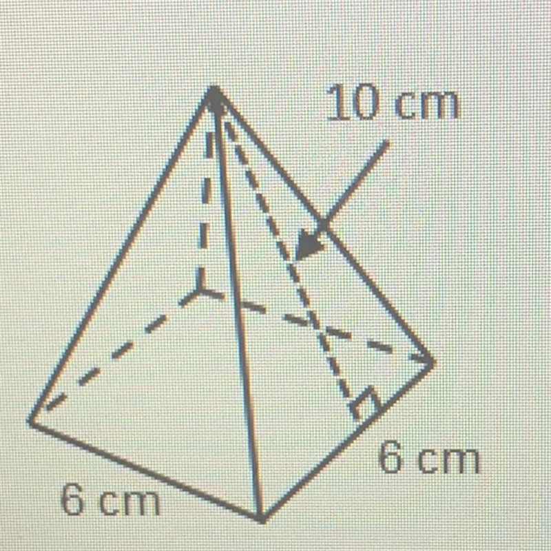 What did a the surface area of the square pyramid below? A: 120 cm B: 132 cm C: 156 cm-example-1