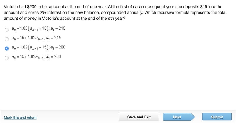 Victoria had $200 in her account at the end of one year. At the first of each subsequent-example-1