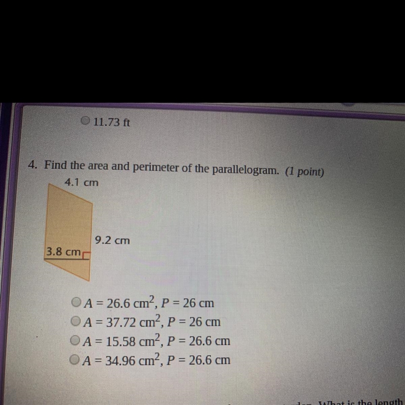 Helppp . what is the area and perimeter of 4.1 cm, 9.2 cm , and 3.8 cm !!!!!??-example-1