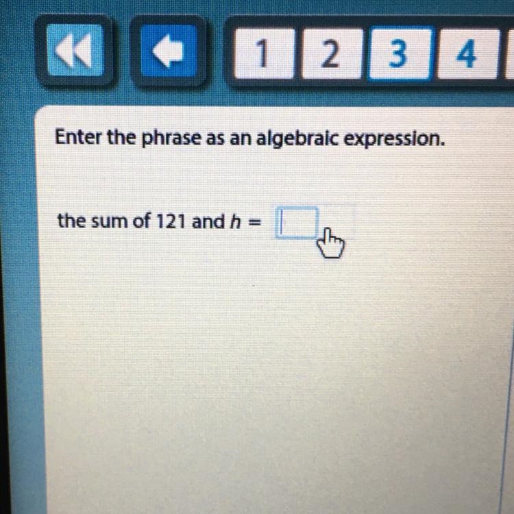 The sum of 121 and h =-example-1