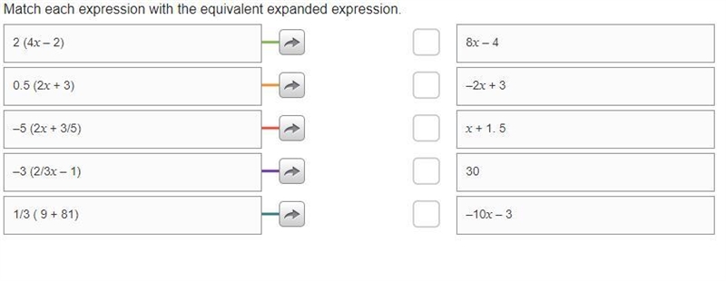 Match each expression with the equivalent expanded expression.-example-1