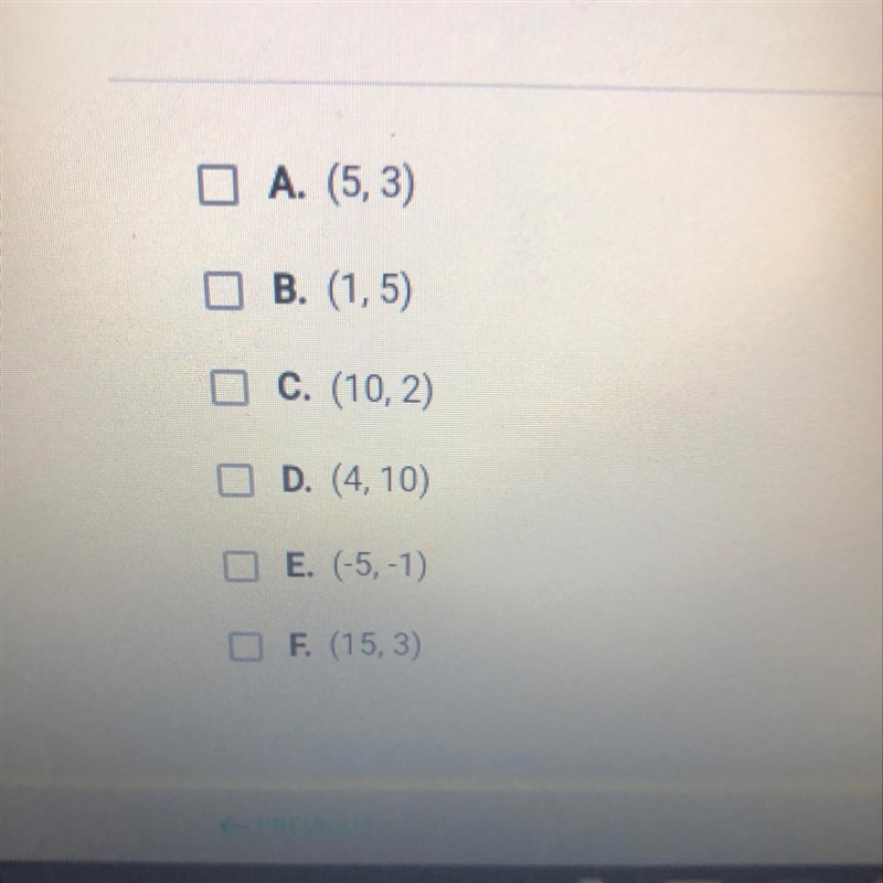 Select the ordered pairs that satisfy the equation y=1/5x. Check all that apply.-example-1