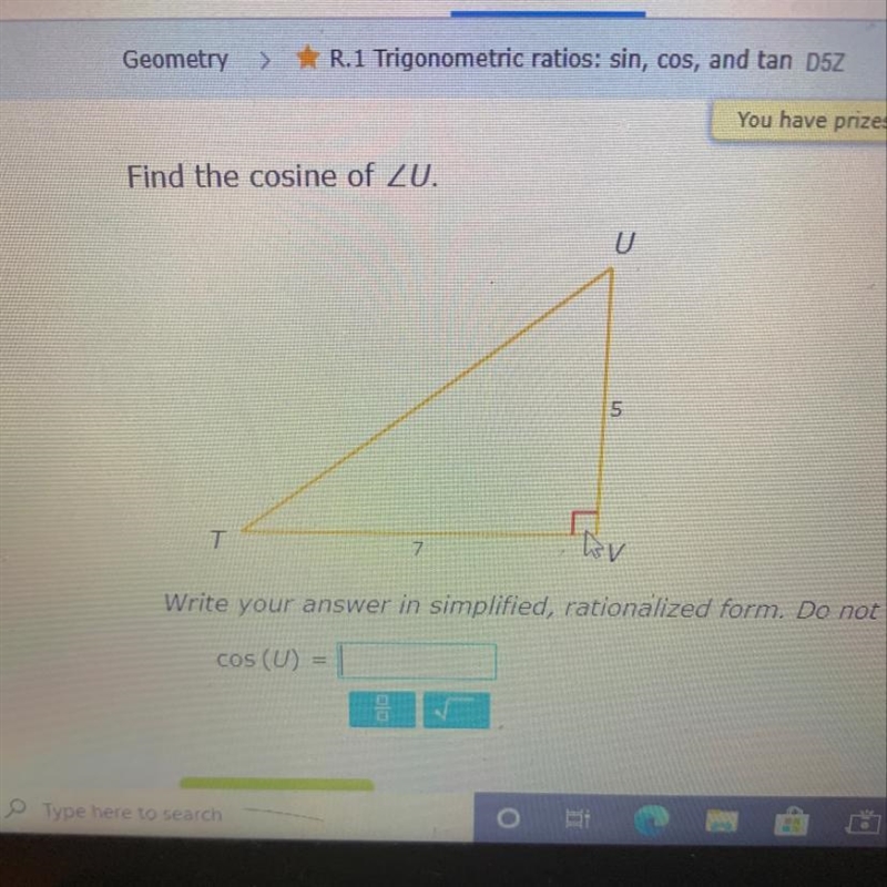 Find the cosine of U-example-1