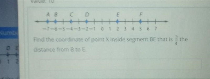 Find the coordinate of point X inside segment BE that is 3/4 the distance from B to-example-1