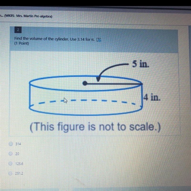 Find the volume if the cylinder. Use 3.14 for pie.-example-1