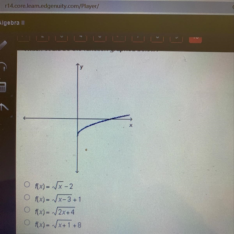 Which could be the function graphed below?-example-1