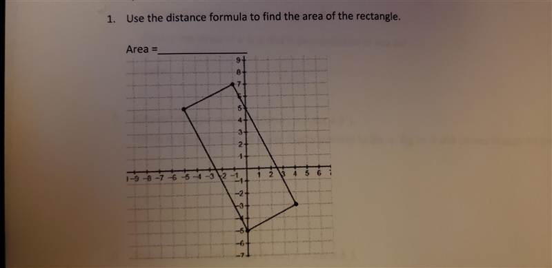 Use the distance formula to find the area of the rectangle Show work to receive credit-example-1