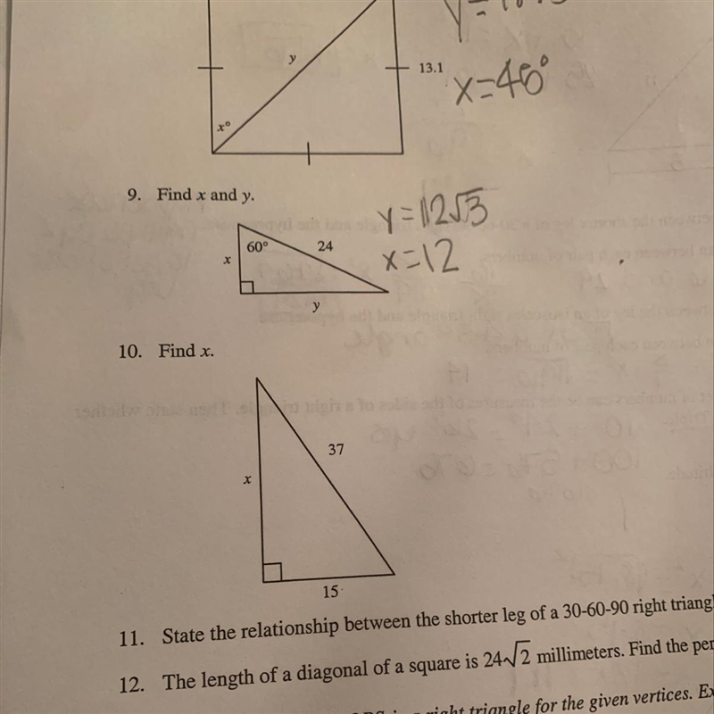 Number 10 find x I don’t know how to find the answers-example-1