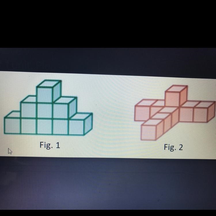 Both figures have 9 congruent small cubes with side length of 1 unit. Please find-example-1