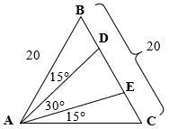 (SAT Prep) In △ABC, AB = BC = 20, DE ≈ 9.28. Approximate BD.-example-1