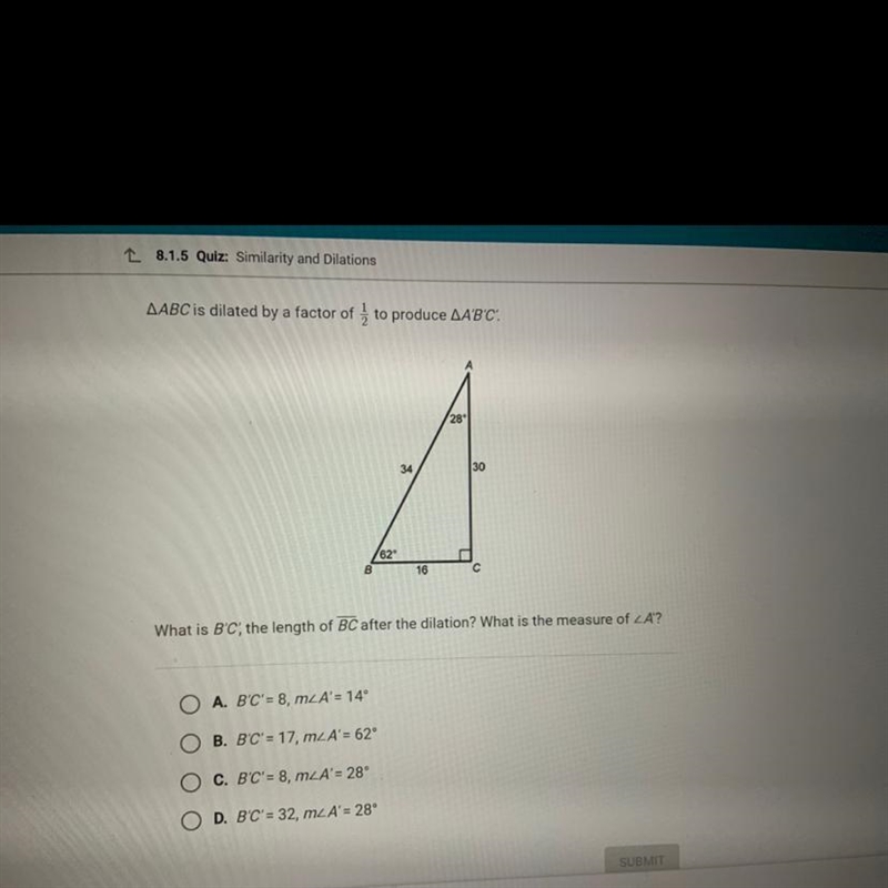 What is b’c the length of bc after dilation? What is the measure of-example-1