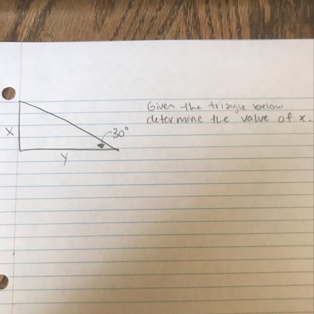 Given the tringle below determine the value of x. Im not sure how to solve this since-example-1