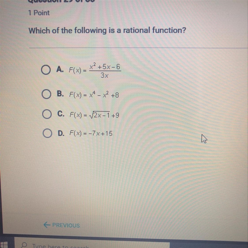 Which of the following is a rational function?-example-1