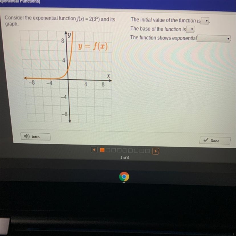 Consider the exponential function f(x) = 2(3)x and its graph.-example-1