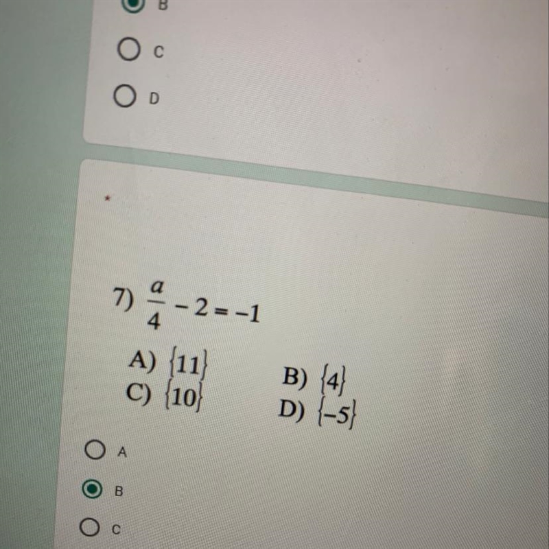 A/4 - 2 = -1 please answer asap if you can! x tysm-example-1