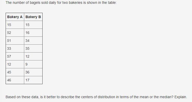 PLEASE HELP The number of bagels sold daily for two bakeries is shown in the table-example-1