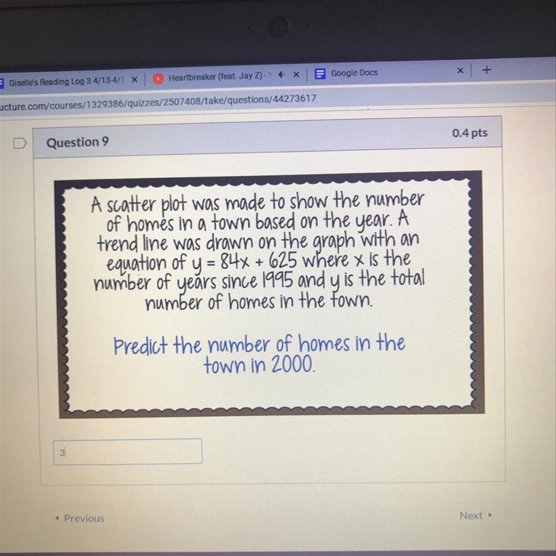 A scatter plot was made to show the number of homes in a town based on the year. A-example-1