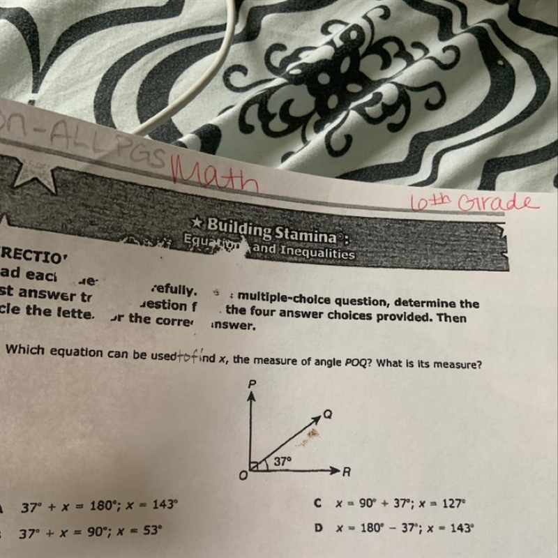 Which equation can be used to find X the measure of angle POQ?what is it’s measure-example-1