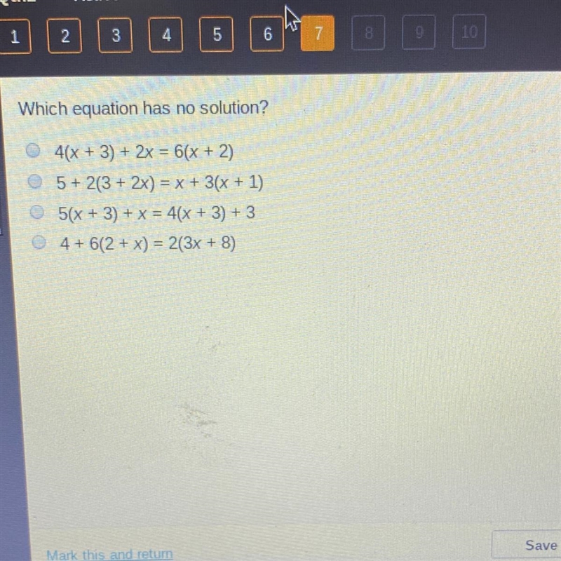 Which equation has no solution?-example-1