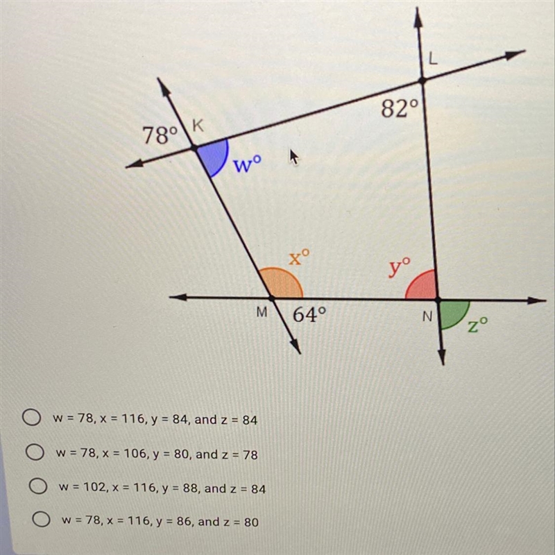 Find the missing angles in the figure below.-example-1