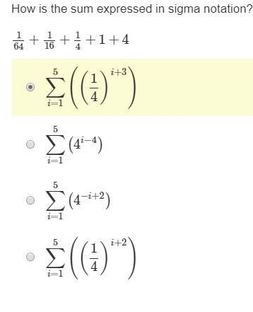 How is the sum expressed in sigma notion? Multiple choice-example-1