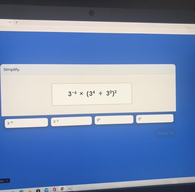 Simplify. 3-6 * (34 = 302 3-6 3-2.-example-1