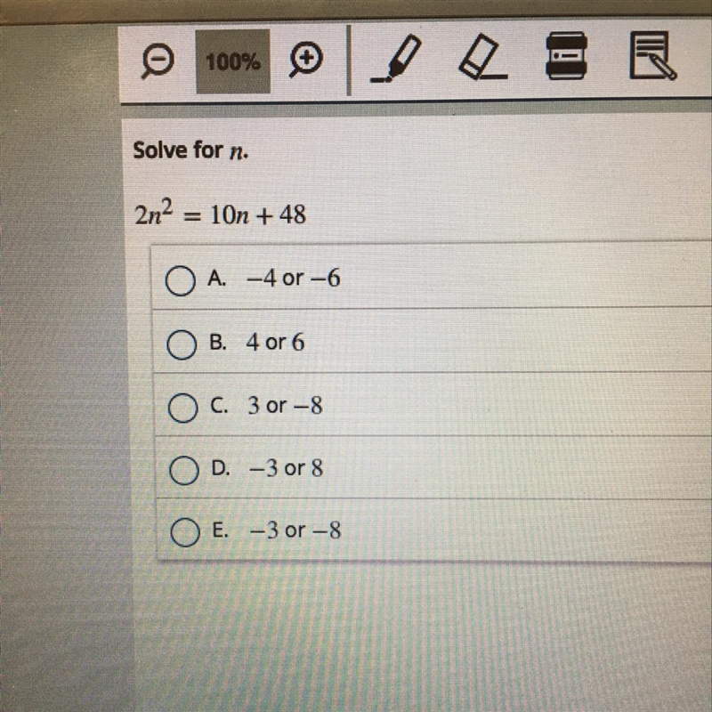 Solve for n. 2n2 = 10n + 48-example-1