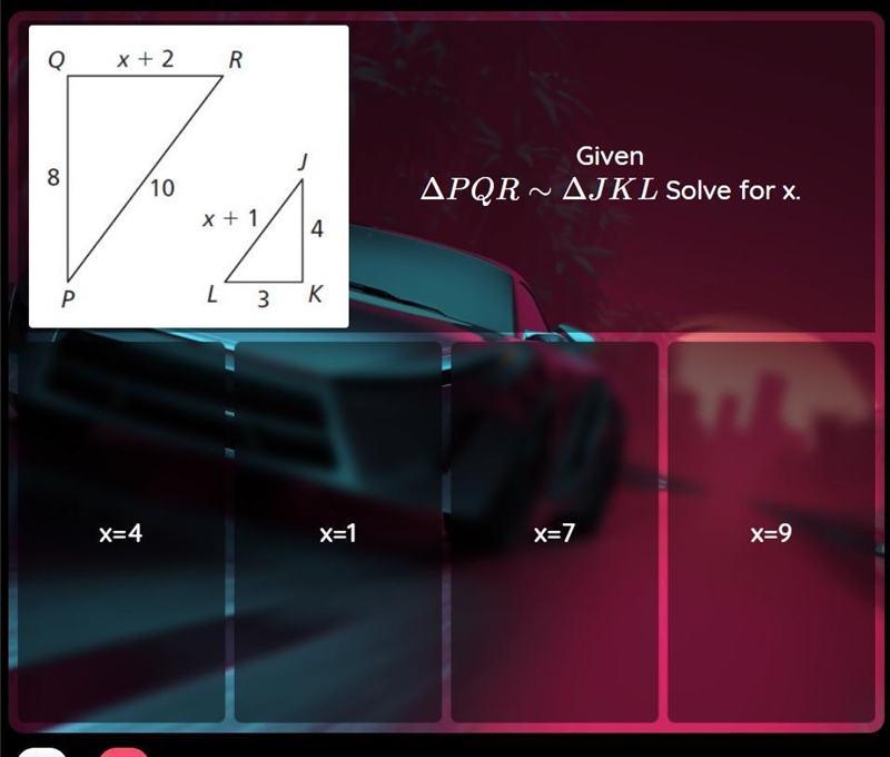 Given PQR ~ JKL solve for X-example-1