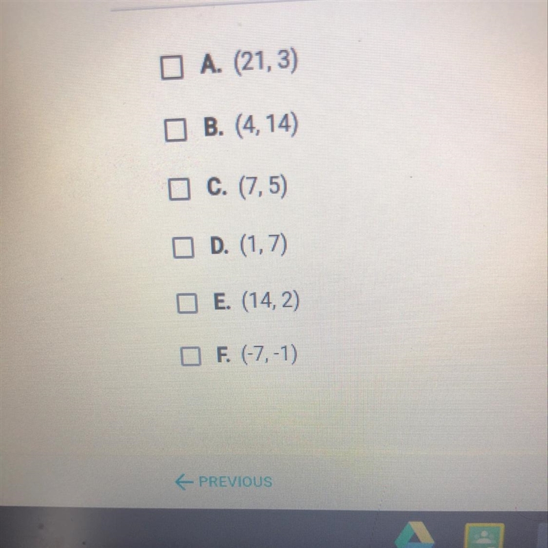 Select the ordered pairs that satisfy the equation y=1/7x. Check all that apply.-example-1