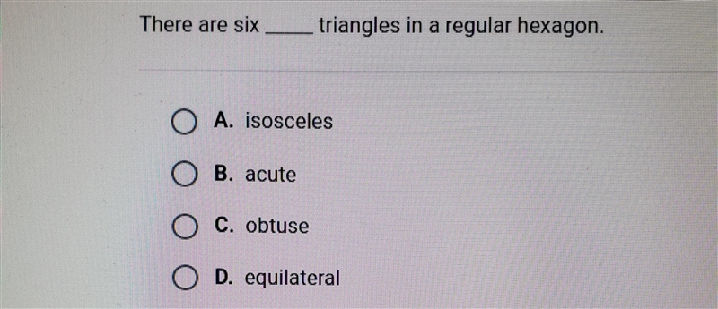 There are six _____ triangles in a regular hexagon.-example-1