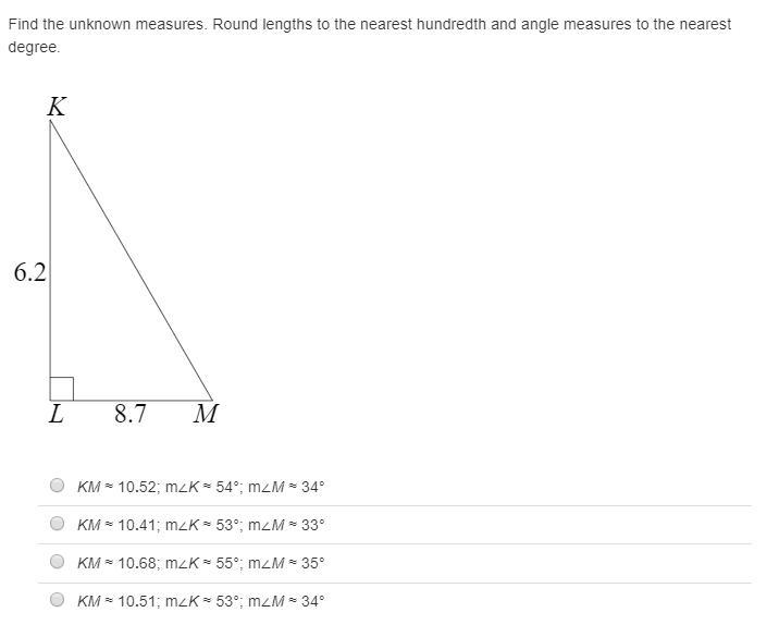 22 POINTS! Find the unknown measures. Round lengths to the nearest hundredth and angle-example-1