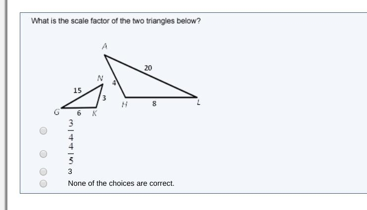 What is the scale factor of the two triangles below?-example-1