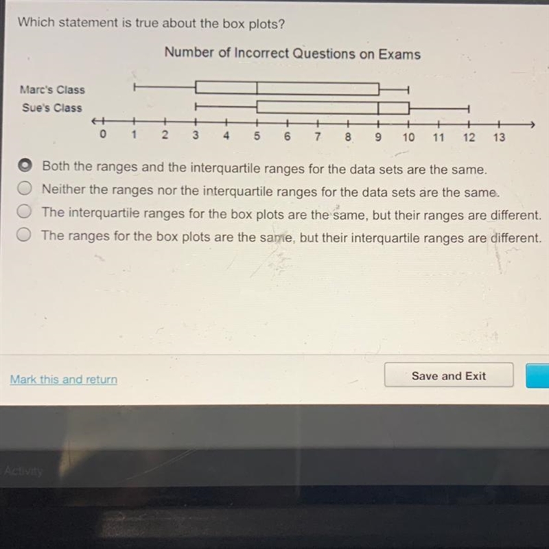 Which statement is true about the box plots?-example-1