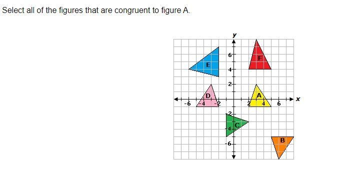 Select all of the figures that are congruent to figure A. Please help!-example-1