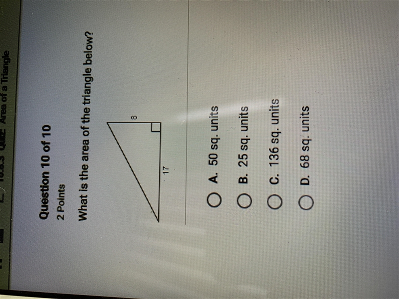 What is the area of the triangle below-example-1