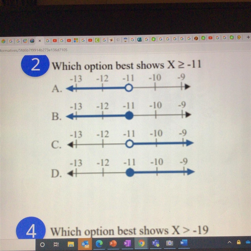 Which option best shows X greater than or equal to -11-example-1