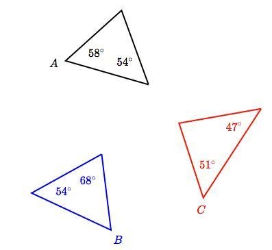 Which triangles a similar to triangle A? A.C B. Both C. B D.None-example-1