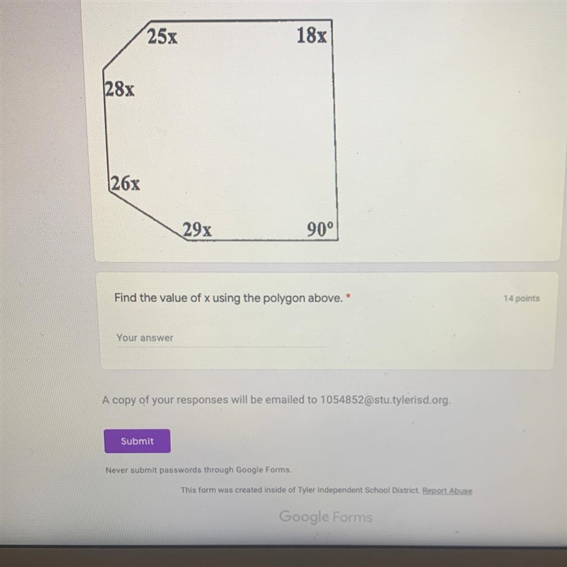 Find the value of x using the polygon above.-example-1