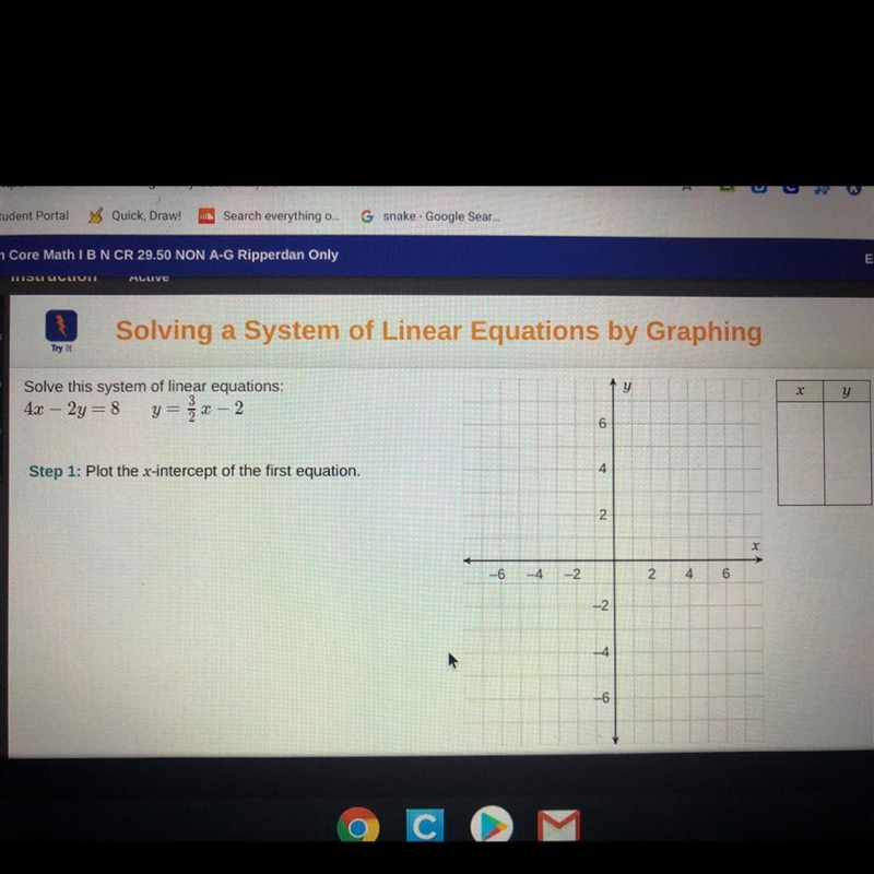 How do I solve this 4x-2y=8 y=3/2x-2-example-1