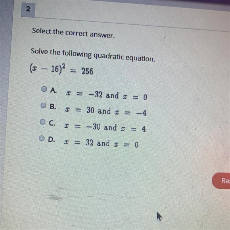 Solve the following quadratic equation, (5 – 16)2 = 256-example-1