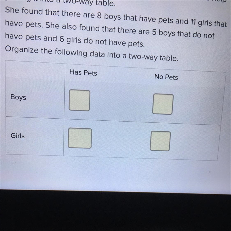 Sarah collected data from her classmates, but she needs help putting it into a two-example-1