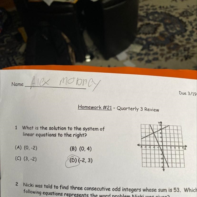 What is the solution to the system of the linear equation to the right?-example-1