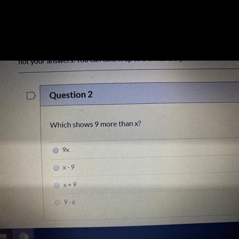 Which shows 9 more than x?-example-1