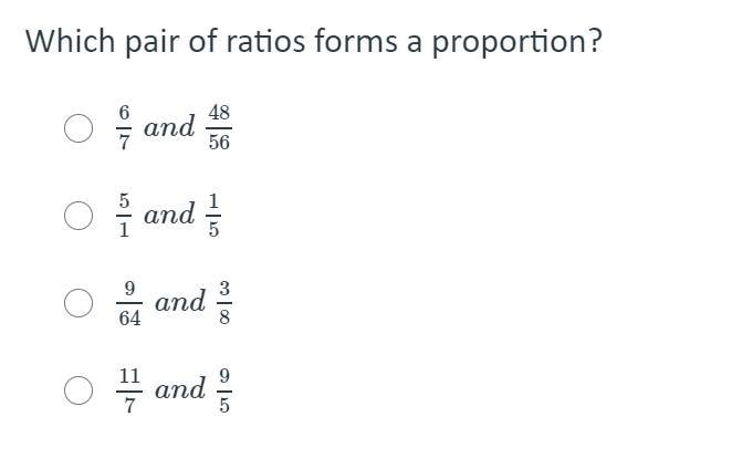 Which pair of ratios forms a proportion?-example-1